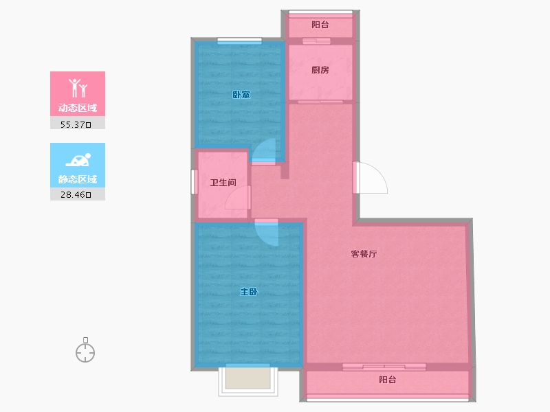 内蒙古自治区-乌兰察布市-文德世家-74.46-户型库-动静分区