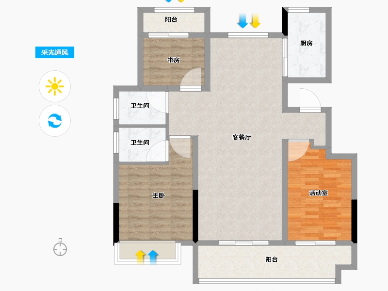 安徽省-亳州市-涡阳金大地珑璋台-96.01-户型库-采光通风