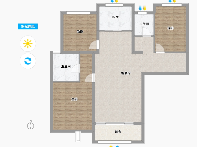 河南省-洛阳市-建业中弘城-99.72-户型库-采光通风