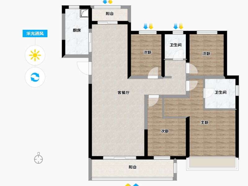 陕西省-咸阳市-天地源君樾坊-111.21-户型库-采光通风