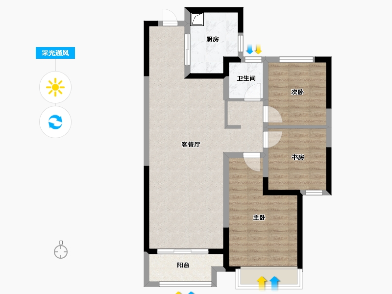 陕西省-咸阳市-天地源君樾坊-81.60-户型库-采光通风