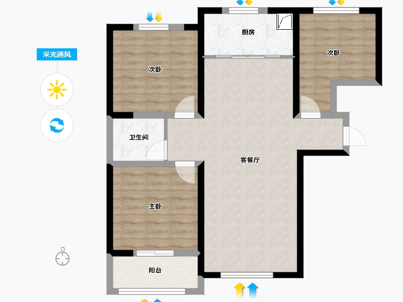 陕西省-咸阳市-玺园-83.43-户型库-采光通风