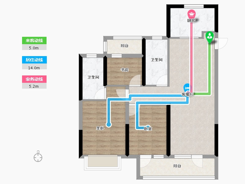 山东省-烟台市-绿地德迈珑璟台-80.80-户型库-动静线