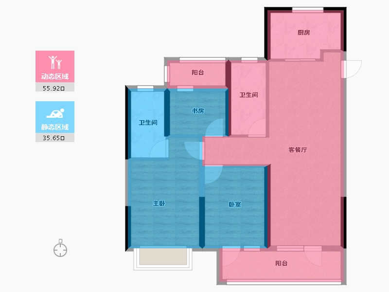 山东省-烟台市-绿地德迈珑璟台-80.80-户型库-动静分区