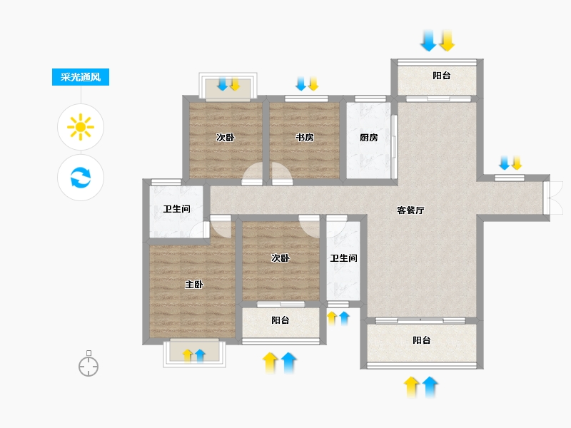 湖南省-邵阳市-广达上邦华府-104.37-户型库-采光通风