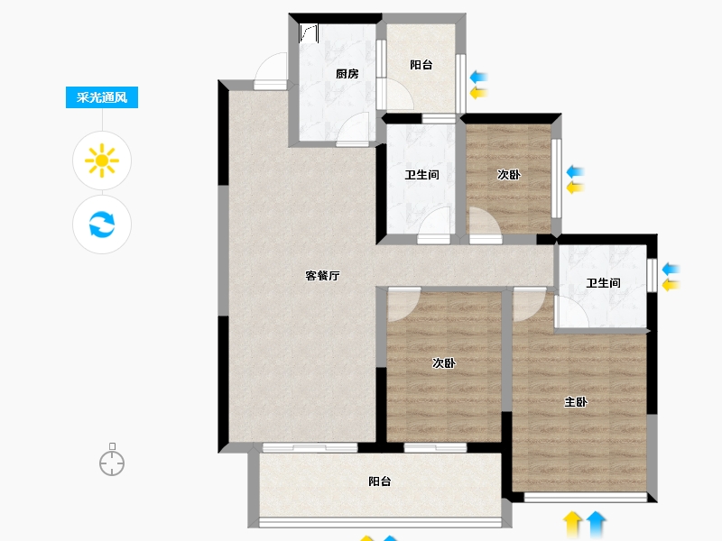 四川省-宜宾市-华润公园九里-88.82-户型库-采光通风