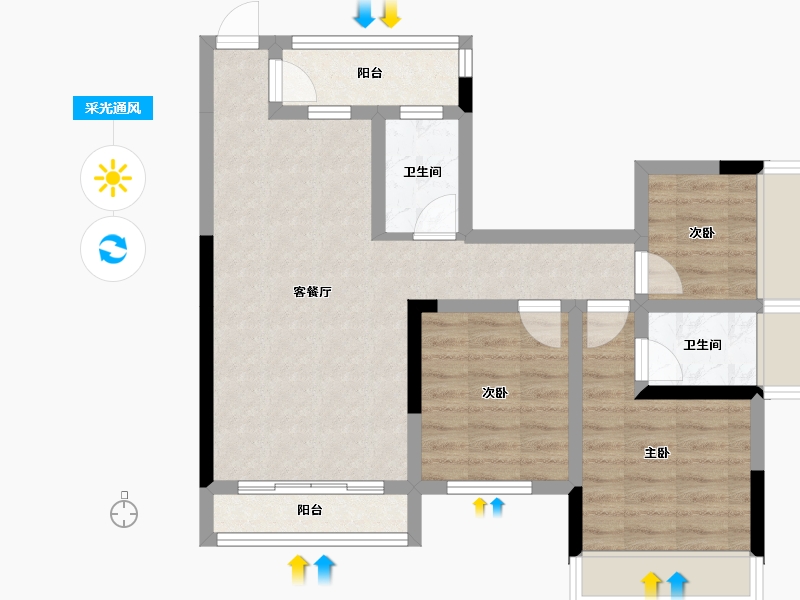 广西壮族自治区-桂林市-众阳华城-73.00-户型库-采光通风