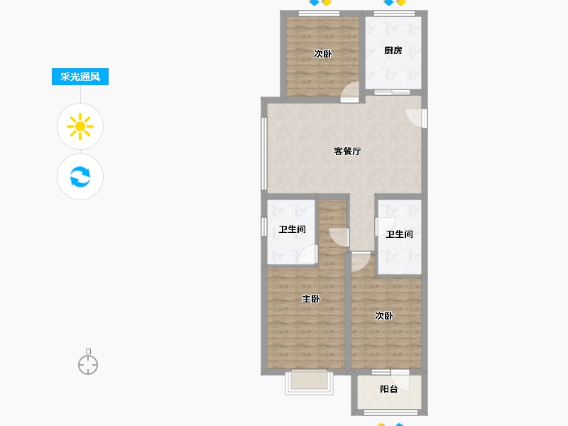 山东省-烟台市-烟台华润中心-91.99-户型库-采光通风