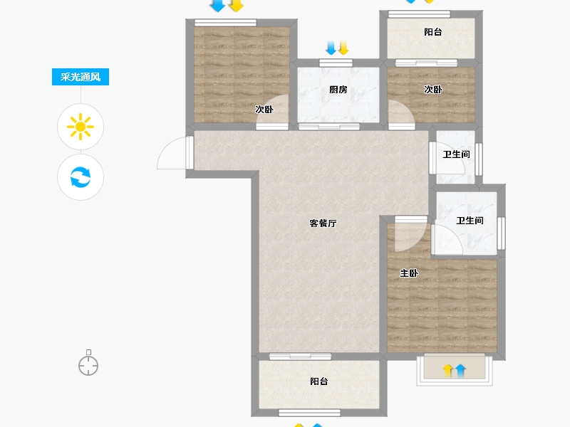 安徽省-亳州市-星海国际广场-90.40-户型库-采光通风