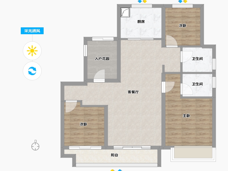 河北省-邯郸市-公园小区-90.00-户型库-采光通风