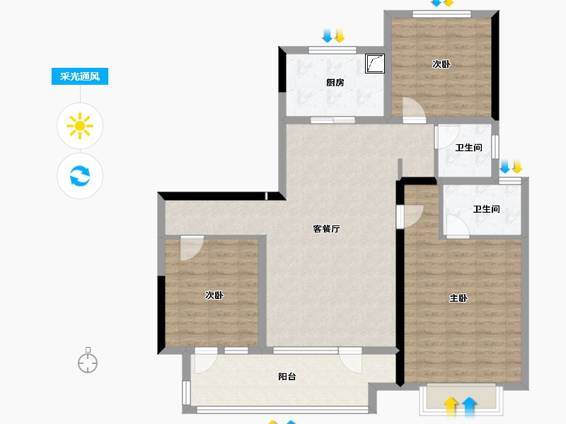 山东省-烟台市-烟台高新吾悦广场-102.40-户型库-采光通风