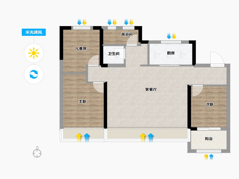 安徽省-马鞍山市-中奥江南云筑-80.00-户型库-采光通风