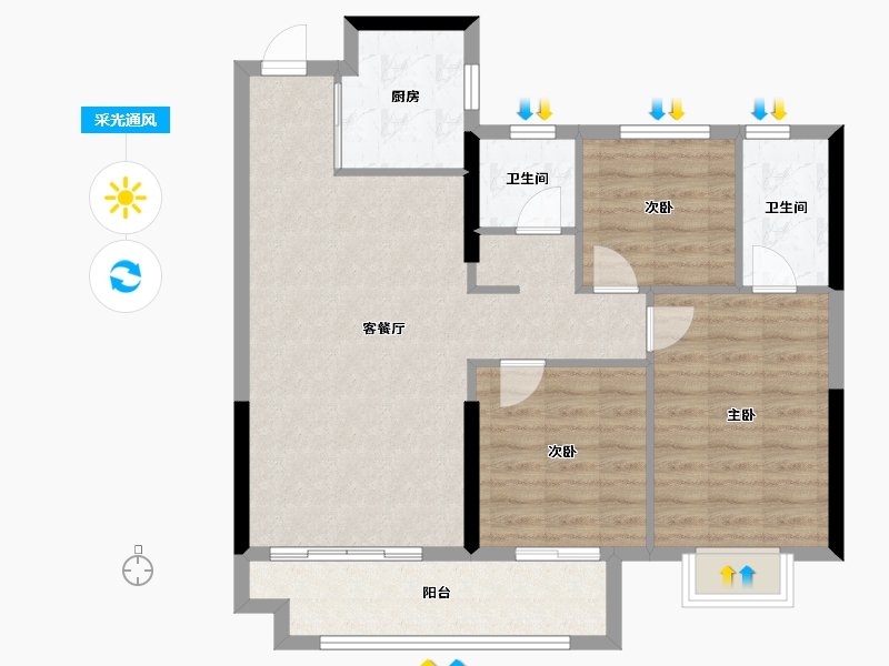 福建省-龙岩市-美伦锦山壹号-85.86-户型库-采光通风