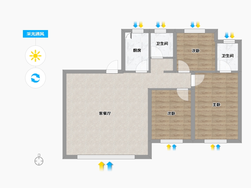 山西省-临汾市-四季花城-75.42-户型库-采光通风