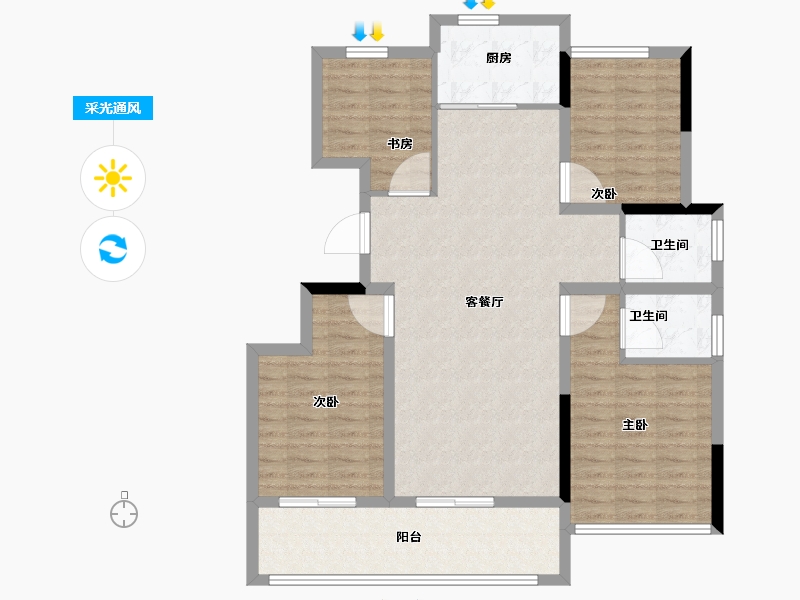 安徽省-亳州市-宝业·时代绿苑-103.21-户型库-采光通风