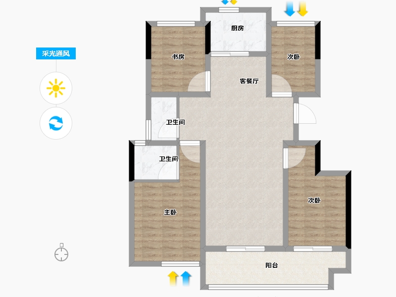 安徽省-亳州市-宝业·时代绿苑-96.81-户型库-采光通风