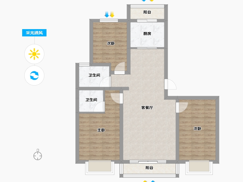 内蒙古自治区-乌兰察布市-文德世家-82.32-户型库-采光通风