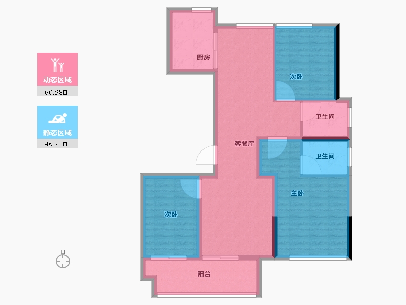 安徽省-亳州市-宝业·时代绿苑-96.81-户型库-动静分区