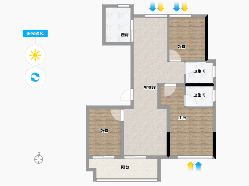 安徽省-亳州市-宝业·时代绿苑-96.81-户型库-采光通风