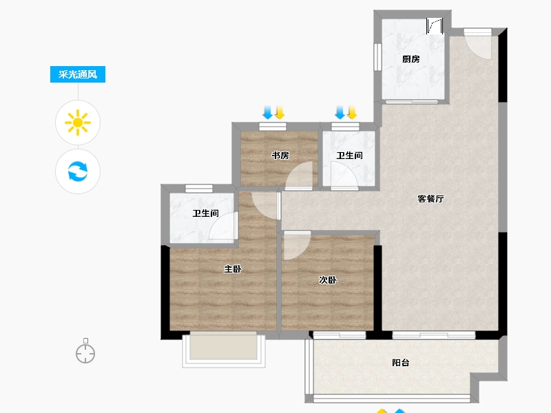 福建省-漳州市-翰盛湖滨御景-70.40-户型库-采光通风