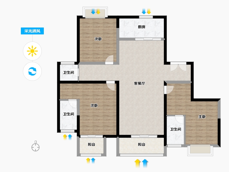 江苏省-镇江市-香江·香悦里-130.40-户型库-采光通风