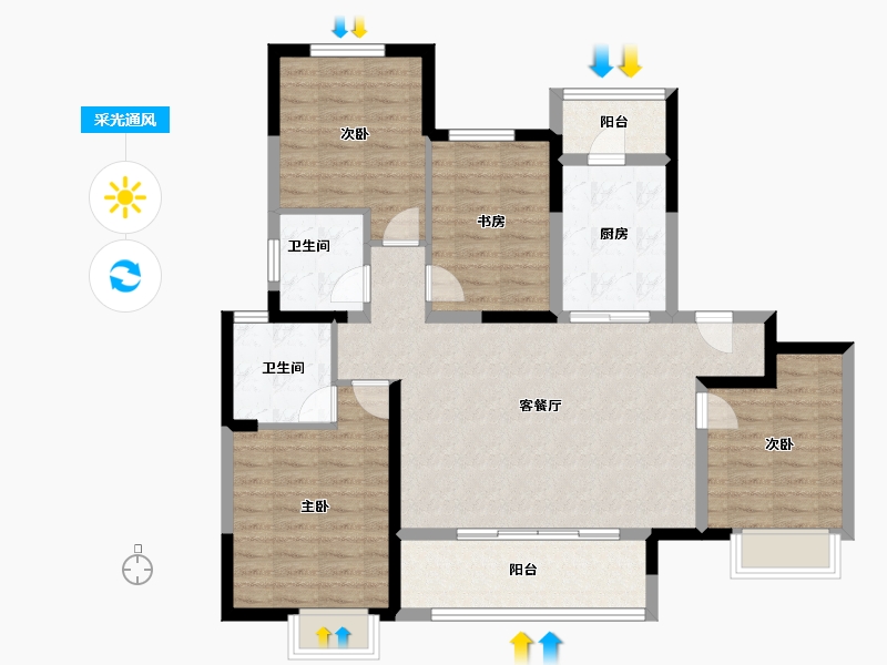 江苏省-镇江市-中南·上悦诗苑-105.00-户型库-采光通风