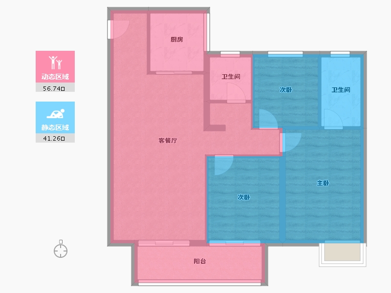 江苏省-镇江市-中南·上悦诗苑-88.80-户型库-动静分区