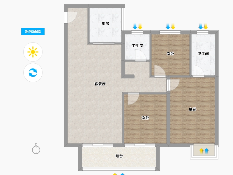 江苏省-镇江市-中南·上悦诗苑-88.80-户型库-采光通风