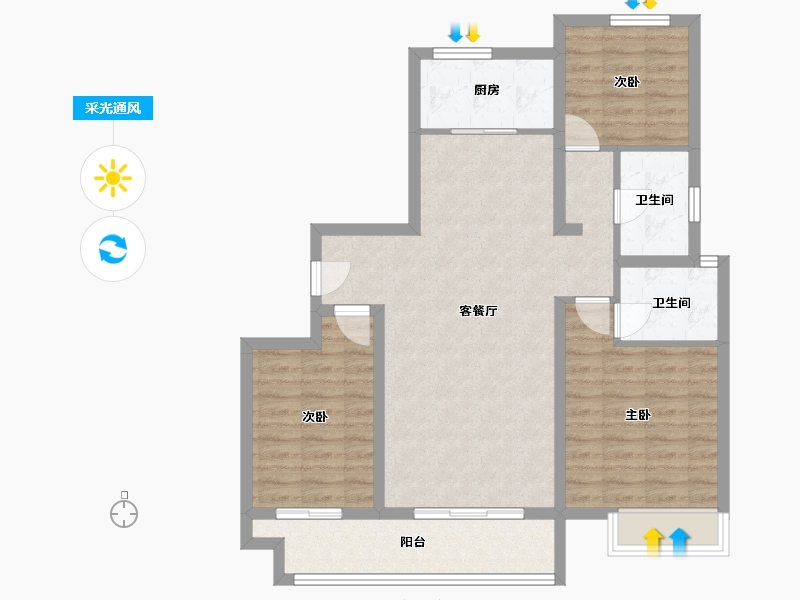 山东省-潍坊市-华邦·翰林苑南苑-102.96-户型库-采光通风