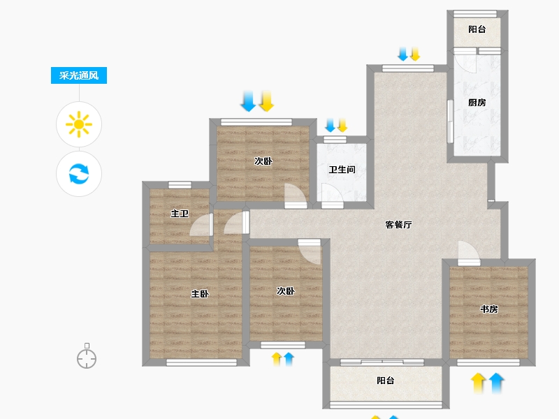 四川省-成都市-宁江大院四期-105.13-户型库-采光通风