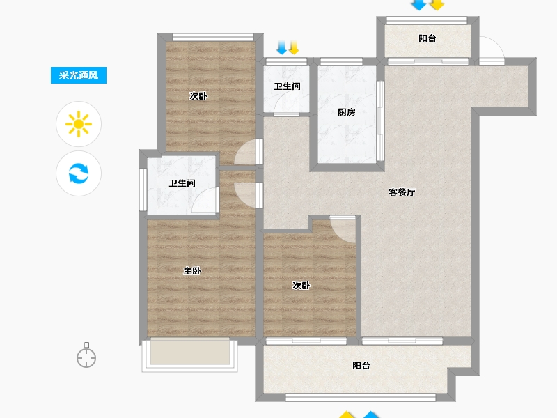 安徽省-亳州市-海亮乐澜·君樾府-95.59-户型库-采光通风