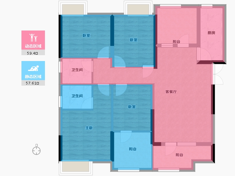 湖北省-恩施土家族苗族自治州-香连康健城-104.34-户型库-动静分区