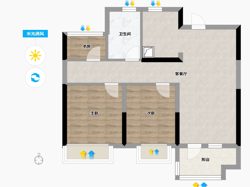 山东省-烟台市-越秀青特·翰悦府-63.20-户型库-采光通风