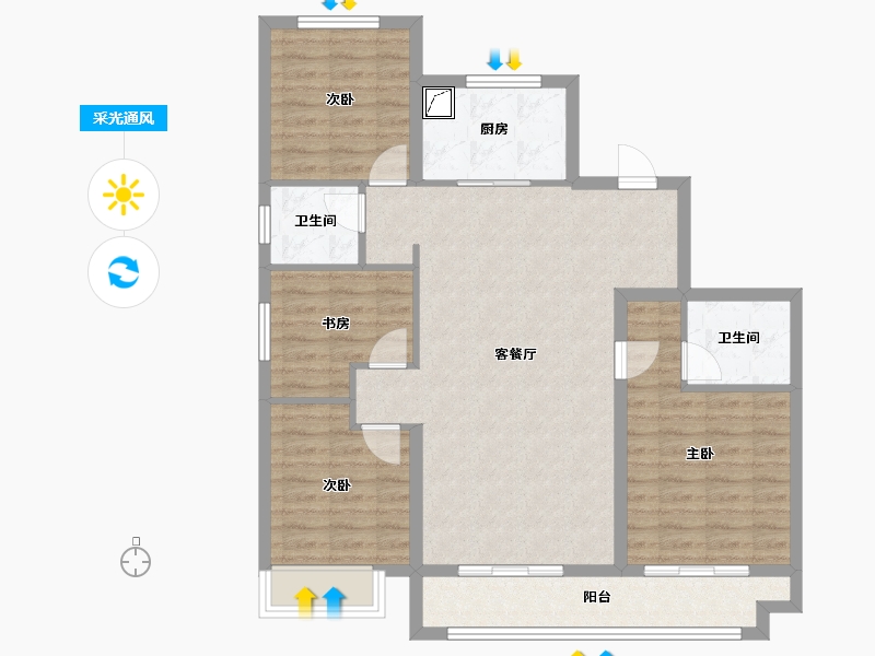 山西省-临汾市-融创未来壹号-96.63-户型库-采光通风