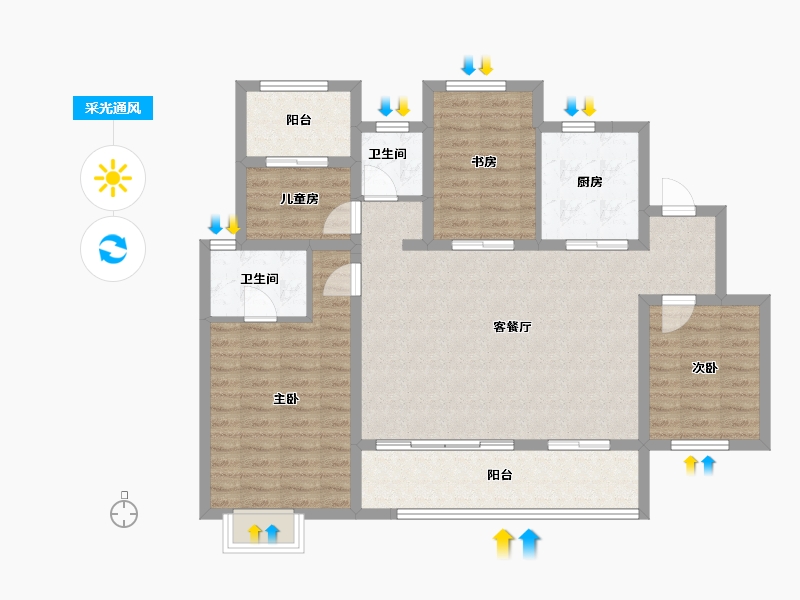 陕西省-咸阳市-新城云境-104.16-户型库-采光通风