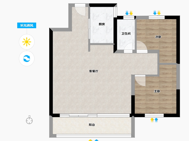 陕西省-咸阳市-绿地新都会-69.78-户型库-采光通风