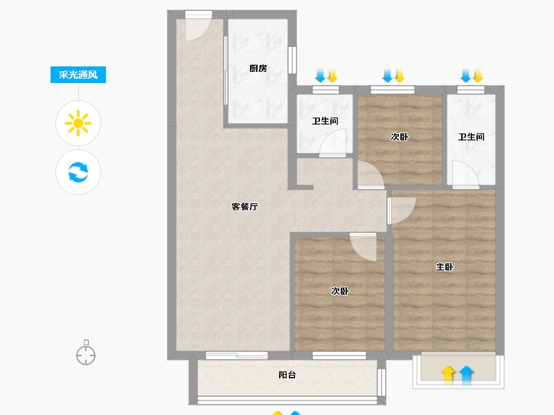 山西省-临汾市-融创未来壹号-78.74-户型库-采光通风