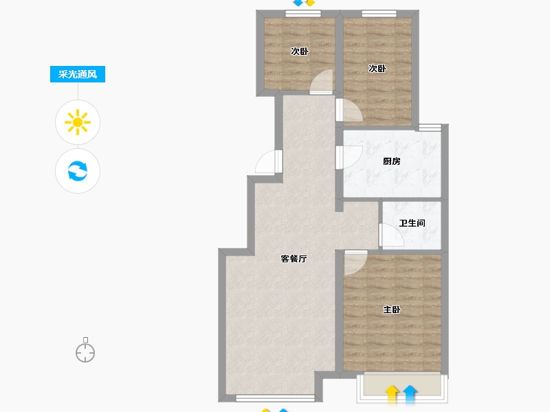 山东省-烟台市-凯润滨河城-72.65-户型库-采光通风