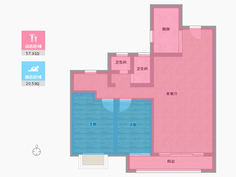 陕西省-咸阳市-龙湖上城-68.80-户型库-动静分区