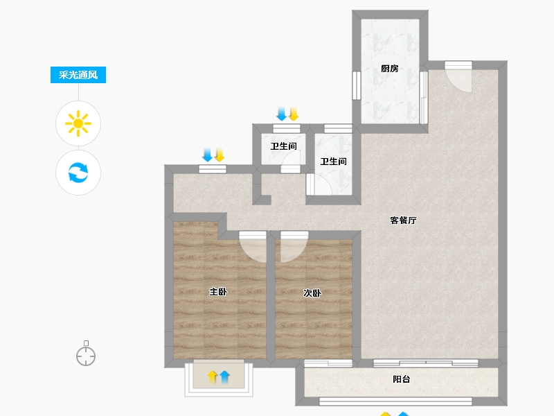 陕西省-咸阳市-龙湖上城-68.80-户型库-采光通风