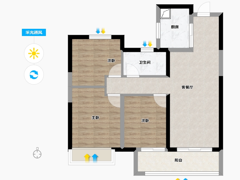 江苏省-镇江市-绿地·翠园-69.37-户型库-采光通风