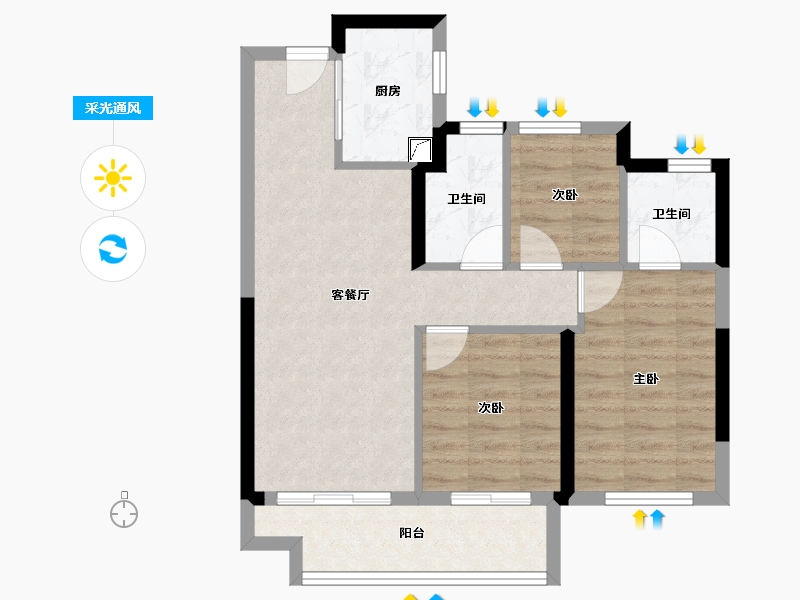 福建省-漳州市-建发西湖观澜-66.54-户型库-采光通风