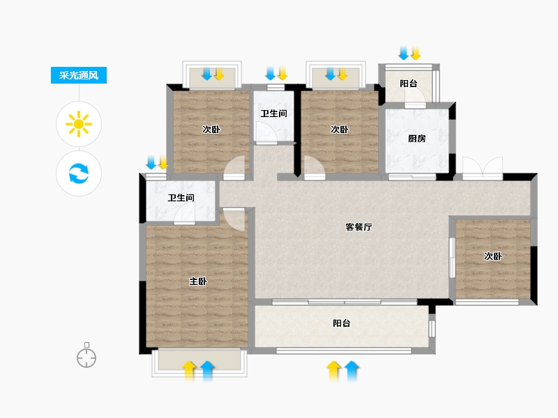 四川省-成都市-蓝光雍锦堰府-109.08-户型库-采光通风