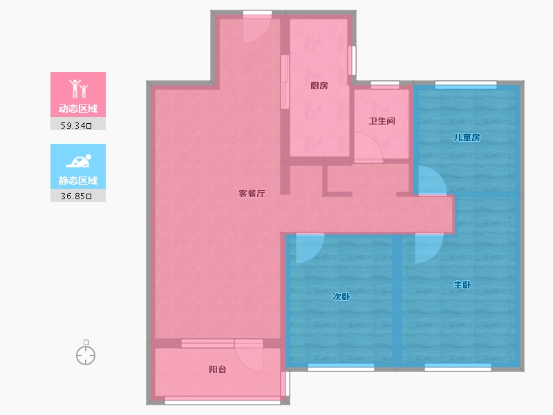 山东省-烟台市-融创蓝天壹號-85.60-户型库-动静分区