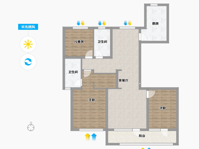 山东省-烟台市-融创蓝天壹號-110.71-户型库-采光通风