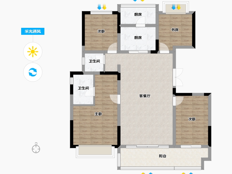 四川省-成都市-蓝光雍锦堰府-113.89-户型库-采光通风