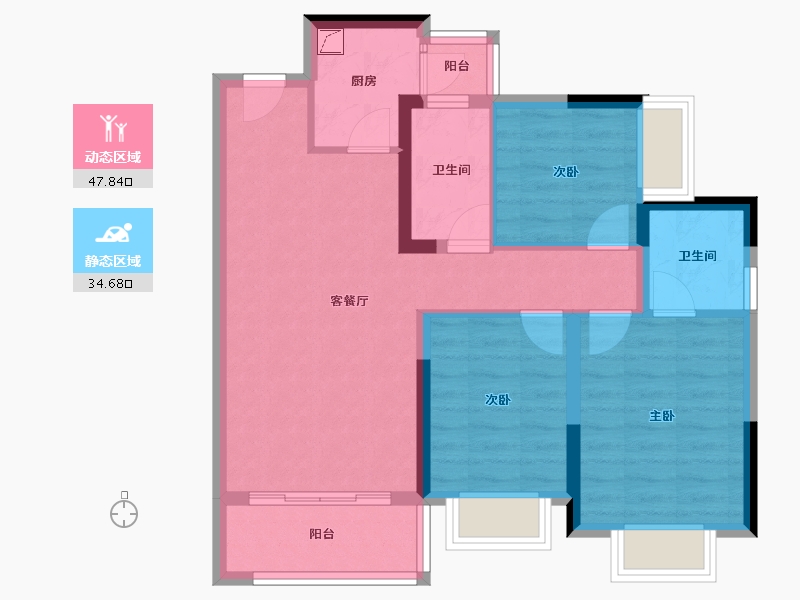 四川省-自贡市-步步高·润达国际城-72.85-户型库-动静分区