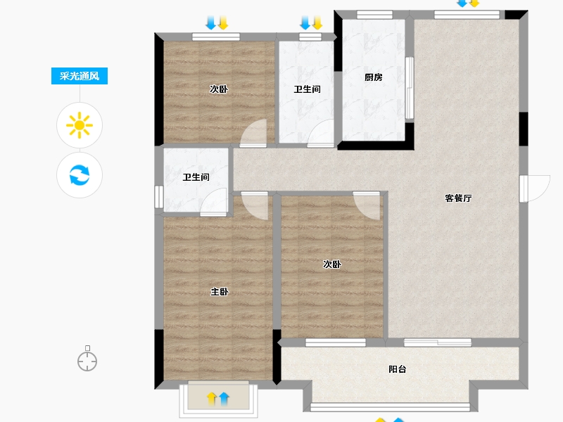 湖北省-襄阳市-国投襄阳府-102.76-户型库-采光通风