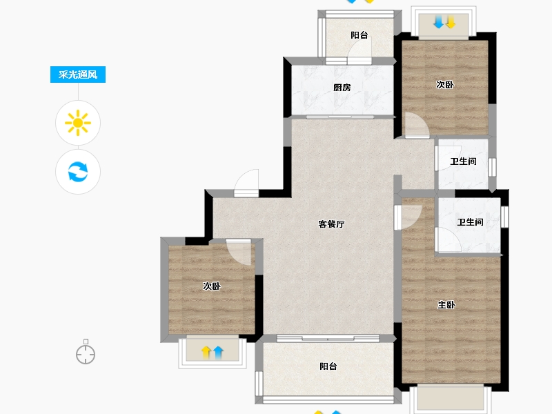 四川省-成都市-蓝光雍锦堰府-84.48-户型库-采光通风