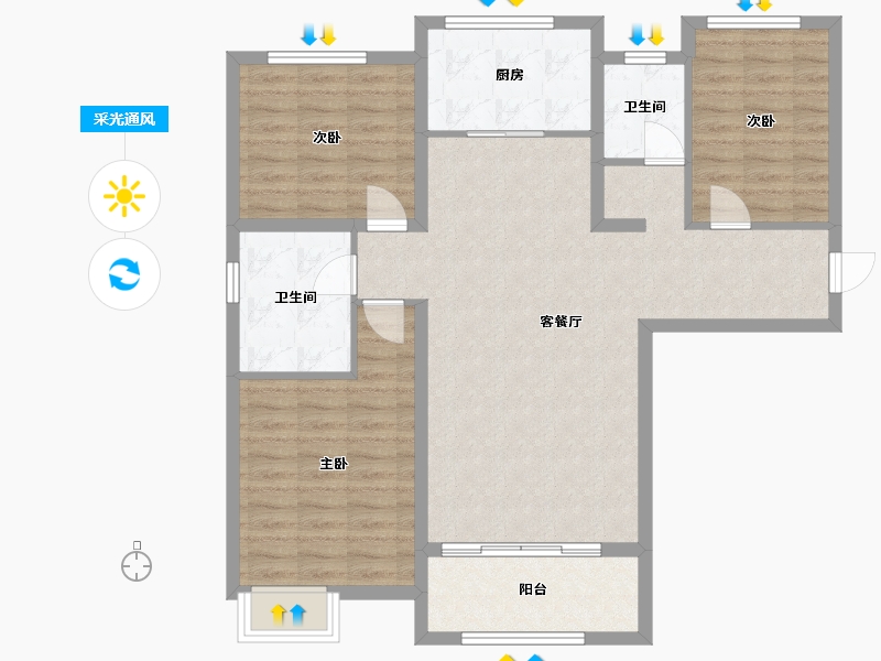 河南省-洛阳市-建业中弘城-100.10-户型库-采光通风